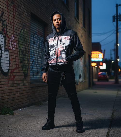 Authentik Stitchez Rhinestone Jacket in urban setting